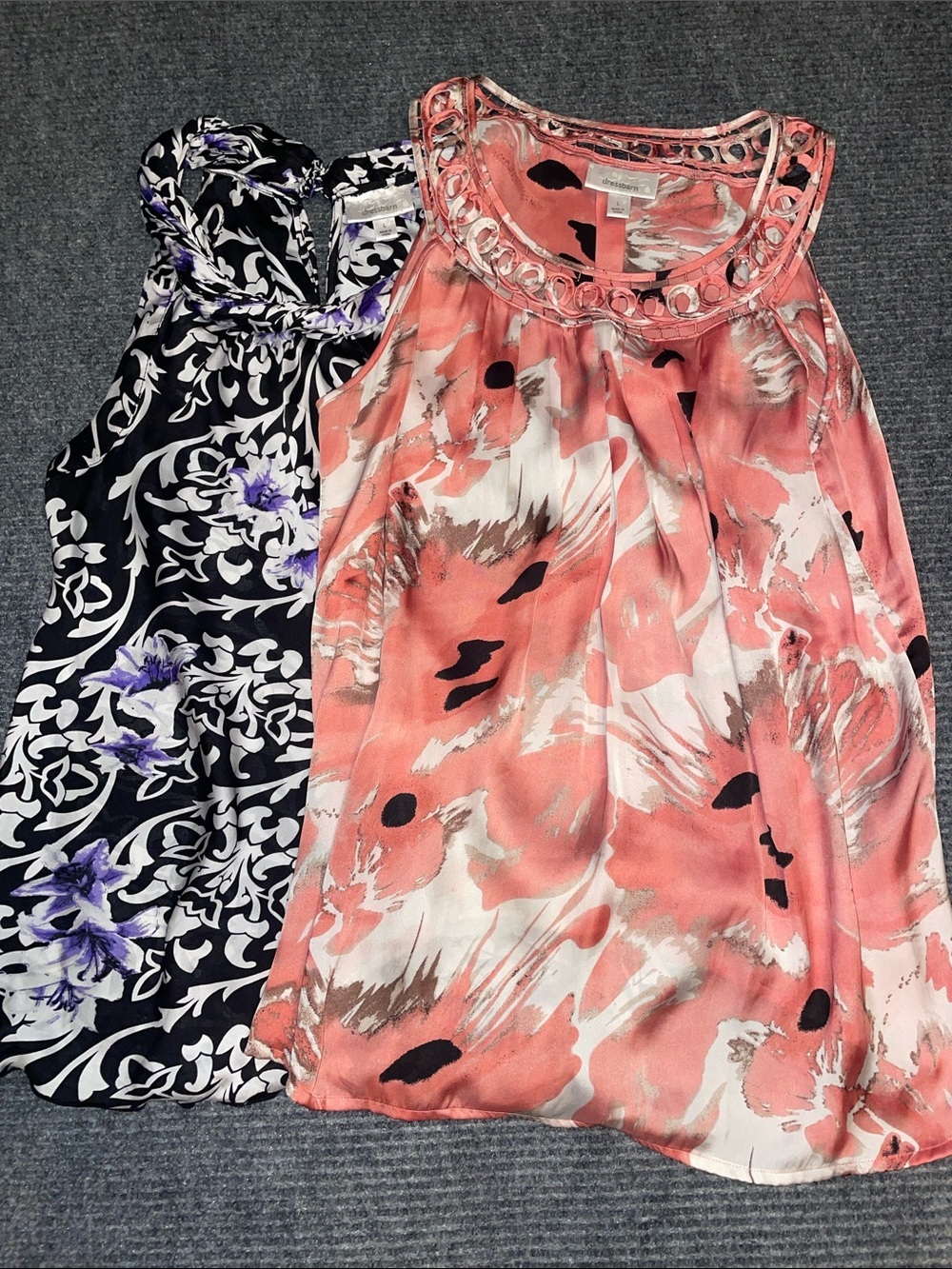 2 dressbarn summer/busines casual sleeveless tops. Size Large.  Floral Prints.